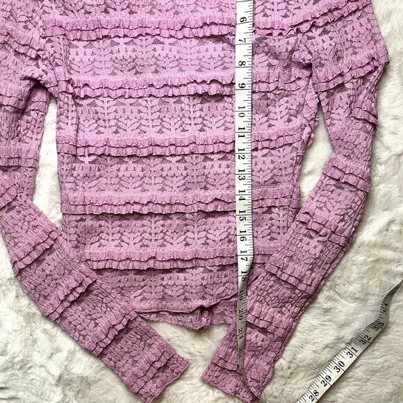 Pink Ruffle Lace Coquette Long Sleeve Top - Picture 5 of 7